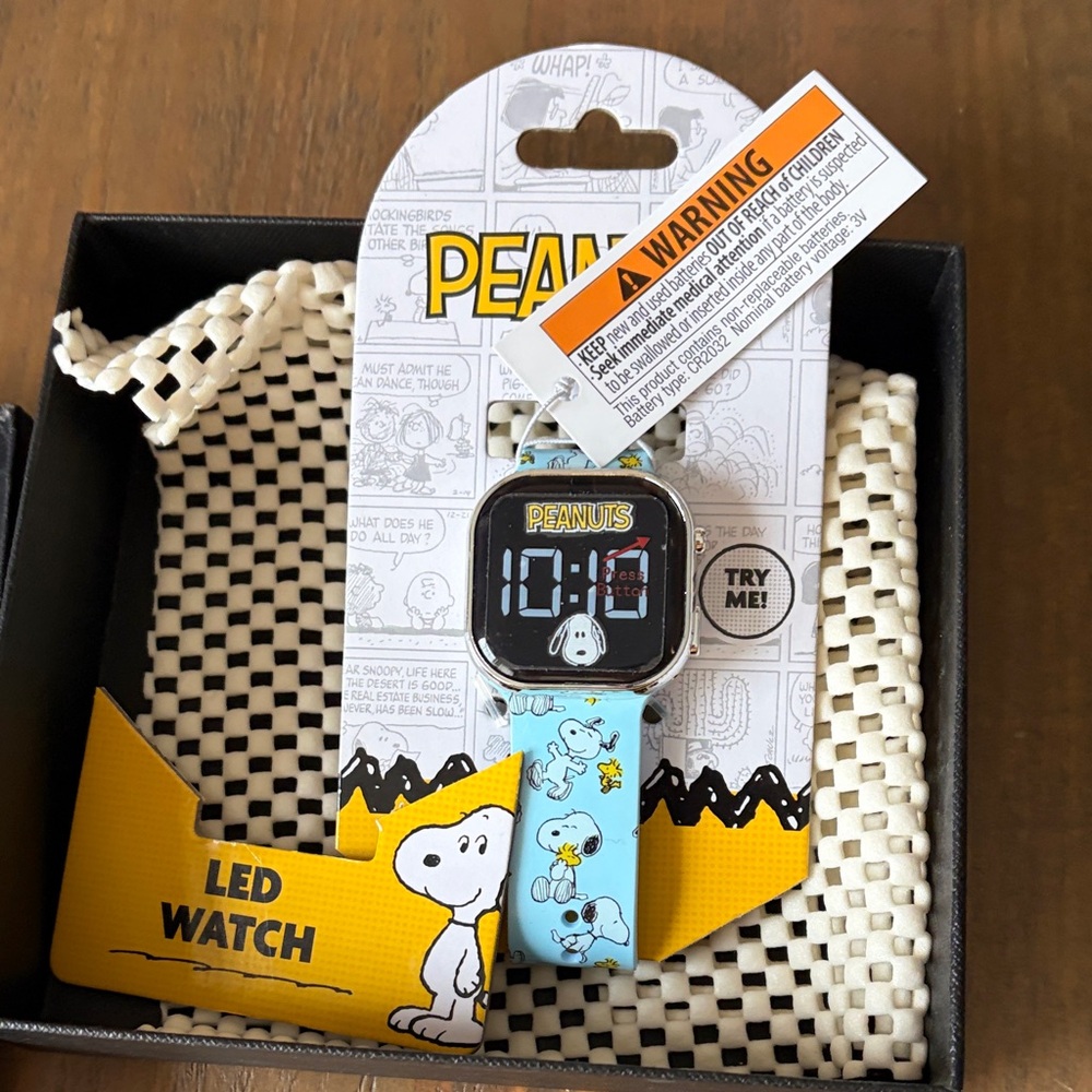 Peanuts Snoopy & Woodstock LED Watch - Light Blue Strap. NWT.